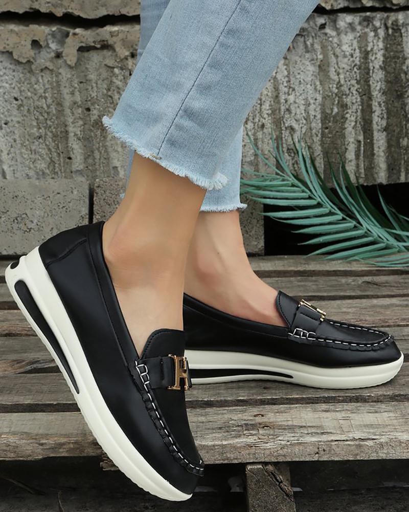 Buckled Round Toe Slip On Muffin Loafers