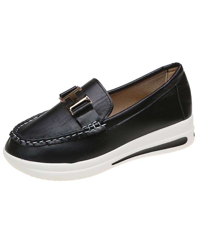 Buckled Round Toe Slip On Muffin Loafers