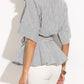 Striped Flared Sleeve Tied Waist Peplum Blouse