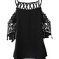 Contrast Lace Hollow Out Cold Shoulder Top