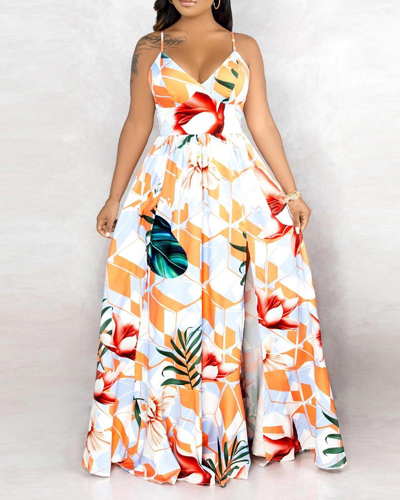 Tropical Graphic Print Sleeveless Maxi Dress