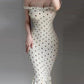 Spaghetti Strap Polkadot Print Shirred Mermaid Dress