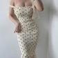 Spaghetti Strap Polkadot Print Shirred Mermaid Dress