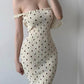 Spaghetti Strap Polkadot Print Shirred Mermaid Dress
