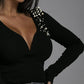 V Neck Long Sleeve Beaded Casual Top