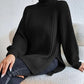 High Neck Long Sleeve Slit Sweater