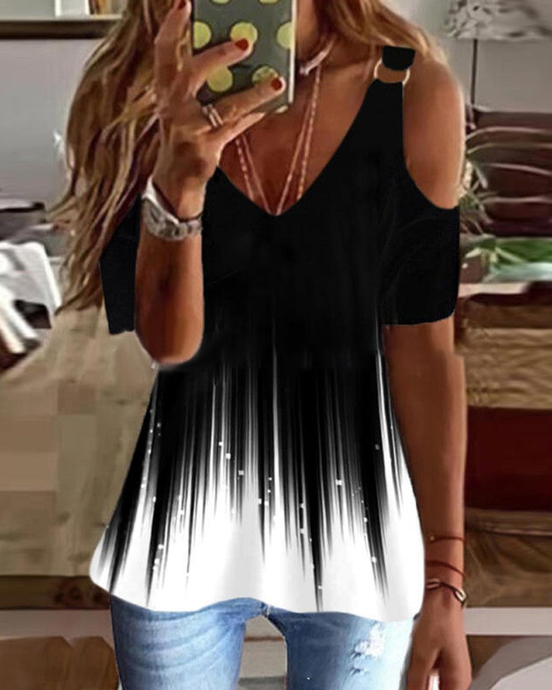 Ombre O Ring Cold Shoulder Top