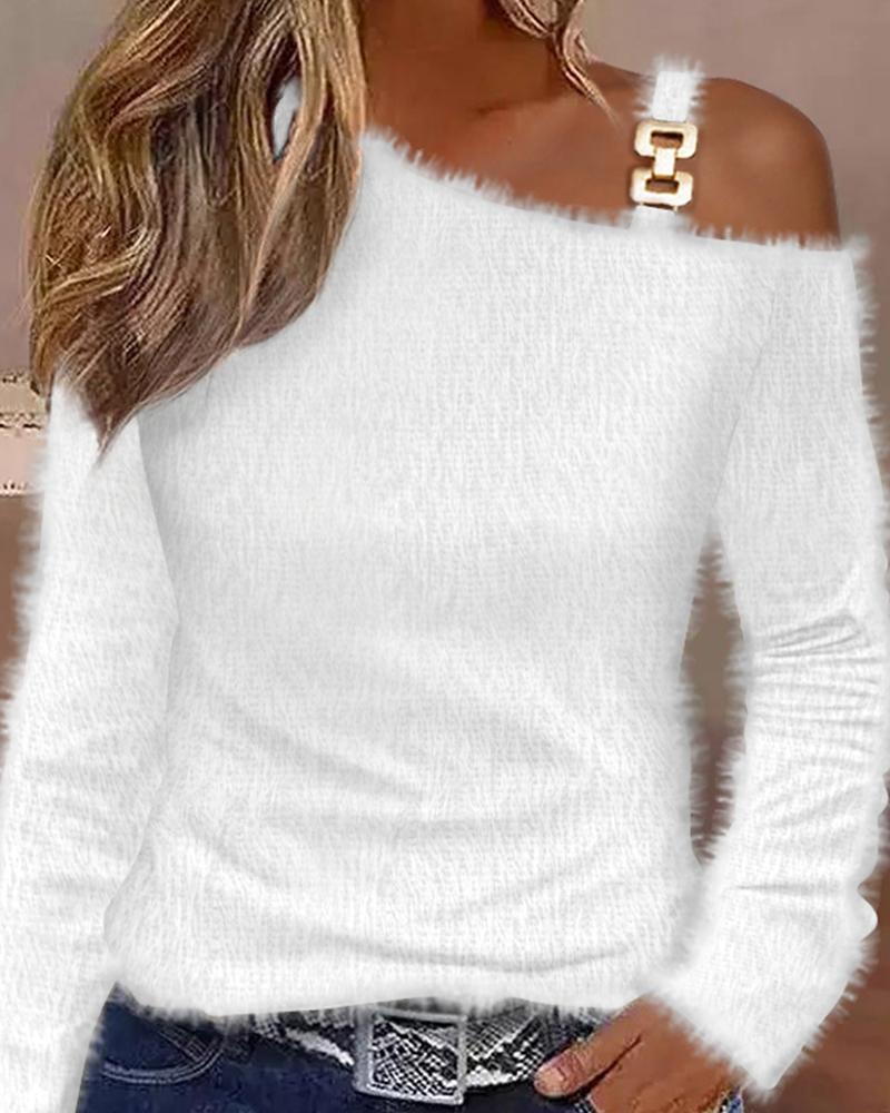 Cold Shoulder Long Sleeve Fluffy Top