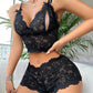 Crochet Lace Cutout Bowknot Decor Lingerie Set