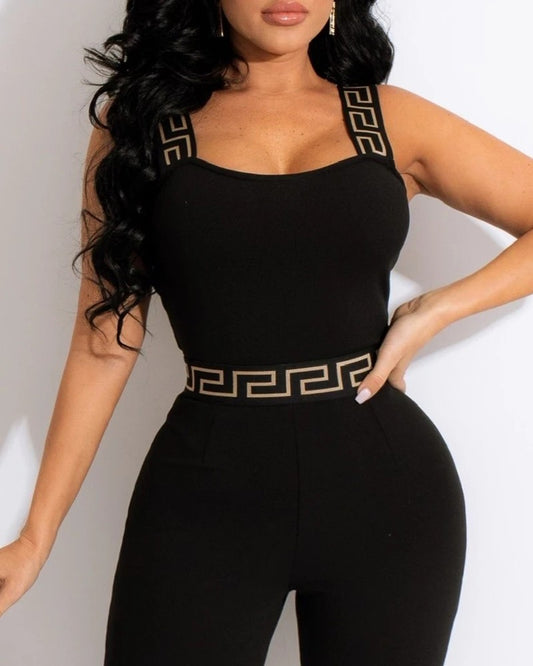 Geometric Trim Thick Strap Jumpsuit