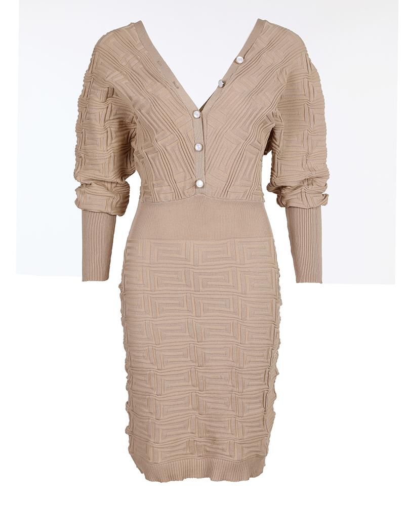 Button Front Geo Textured Work Dress