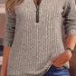 Zipper Design Long Sleeve Ribbed Top