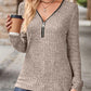 Zipper Design Long Sleeve Ribbed Top
