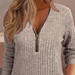 Zipper Design Long Sleeve Ribbed Top