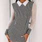 Houndstooth Print Sheer Mesh Casual Dress