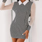 Houndstooth Print Sheer Mesh Casual Dress