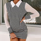 Houndstooth Print Sheer Mesh Casual Dress