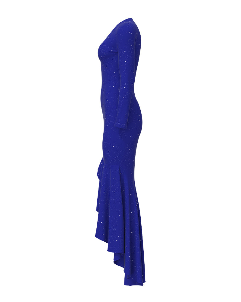 Glitter Long Sleeve Deep V Neck Mermaid Dress