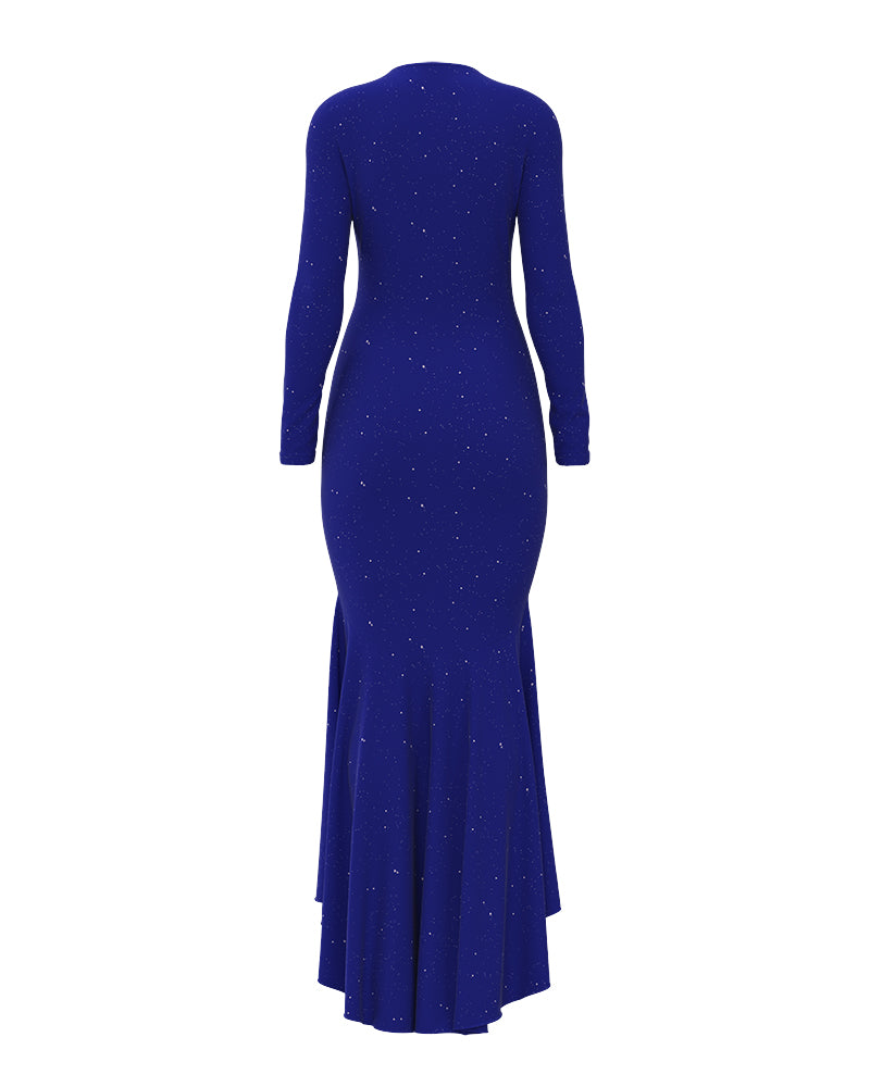 Glitter Long Sleeve Deep V Neck Mermaid Dress