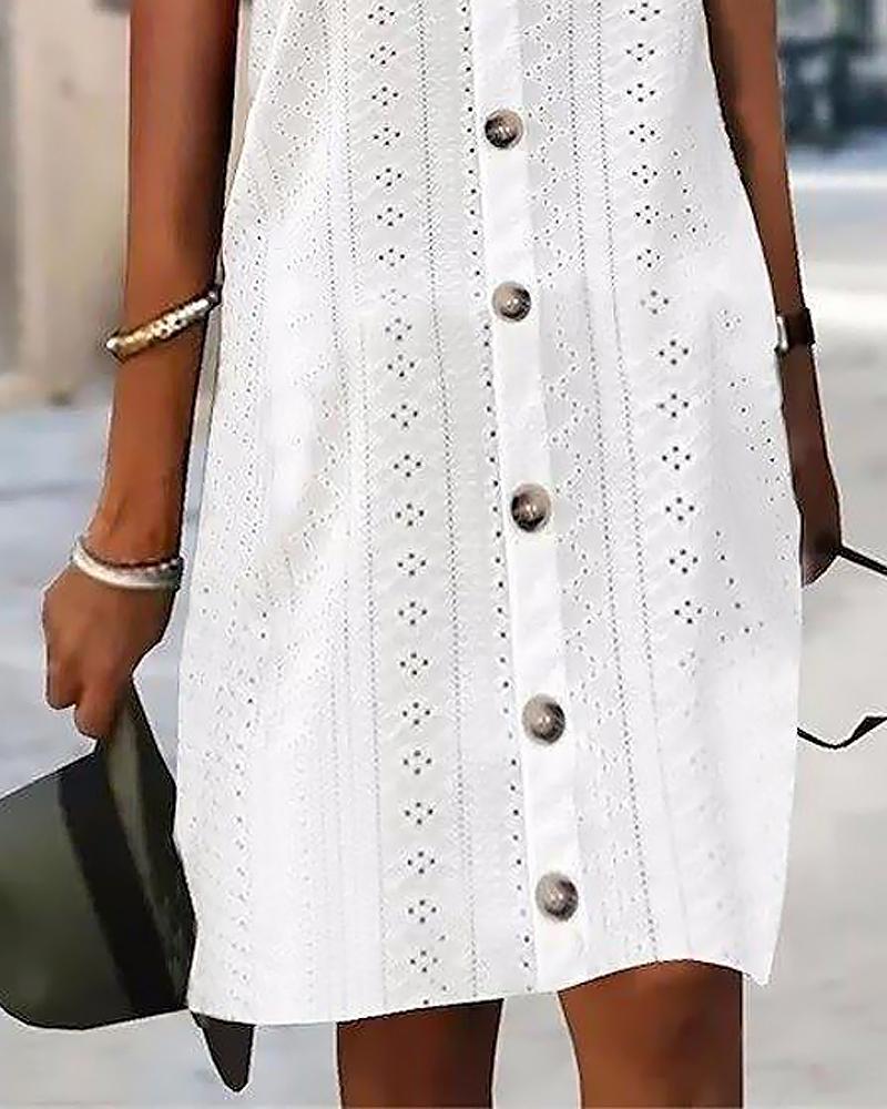 Tied Detail Eyelet Embroidery Casual Dress