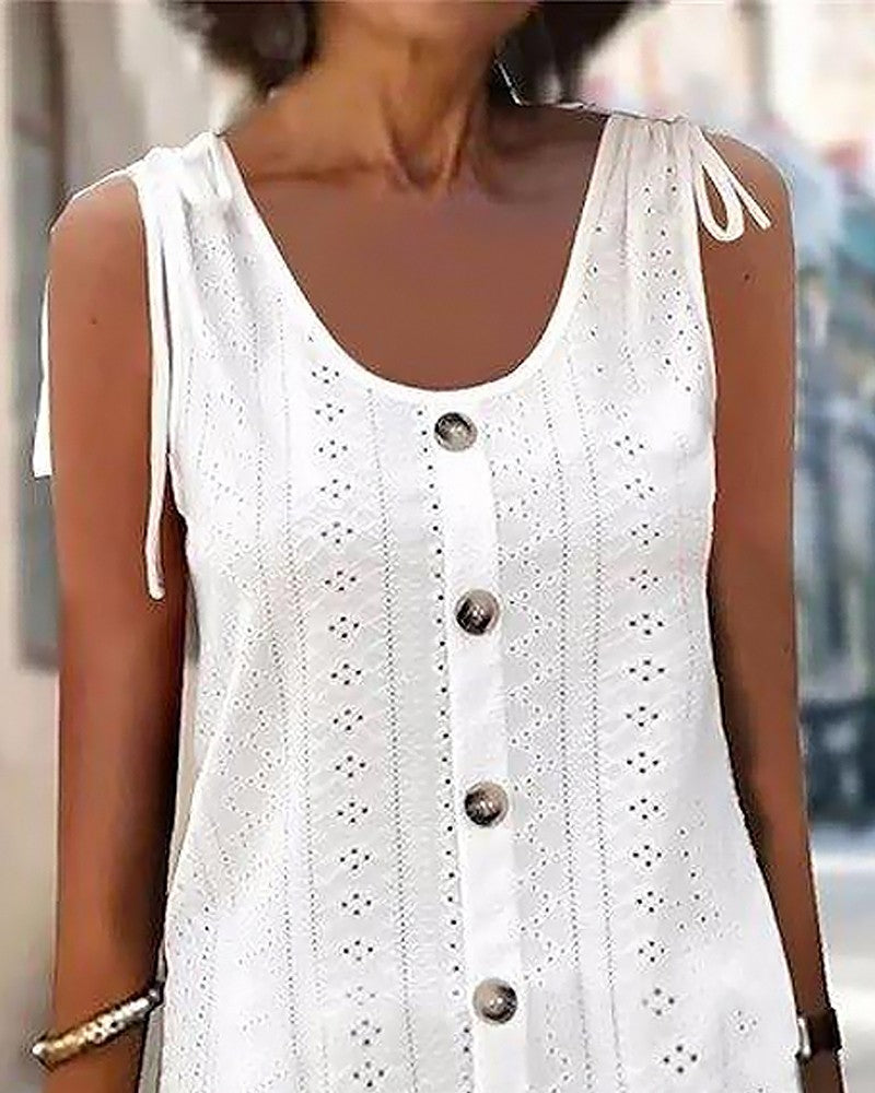 Tied Detail Eyelet Embroidery Casual Dress