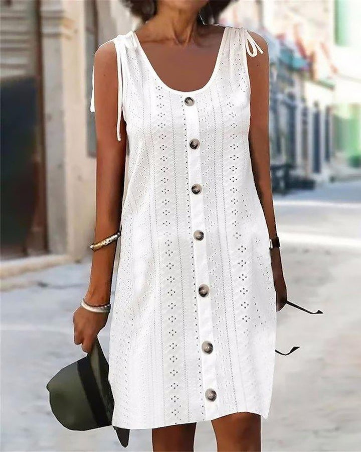 Tied Detail Eyelet Embroidery Casual Dress