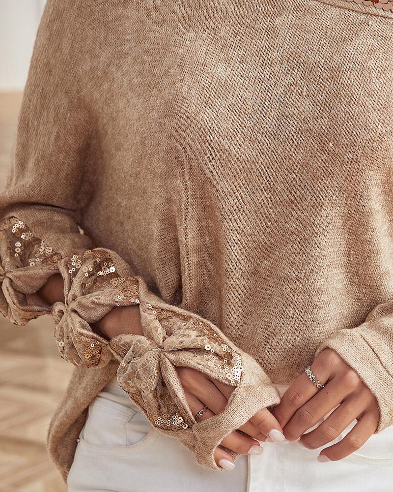 Cutout Contrast Sequin Bowknot Design Top