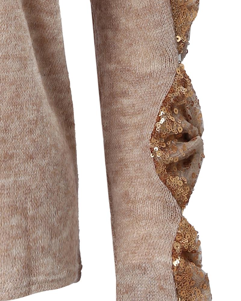 Cutout Contrast Sequin Bowknot Design Top