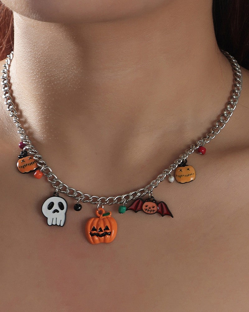 Halloween Ghost Pumpkin Bat Pendant Necklace