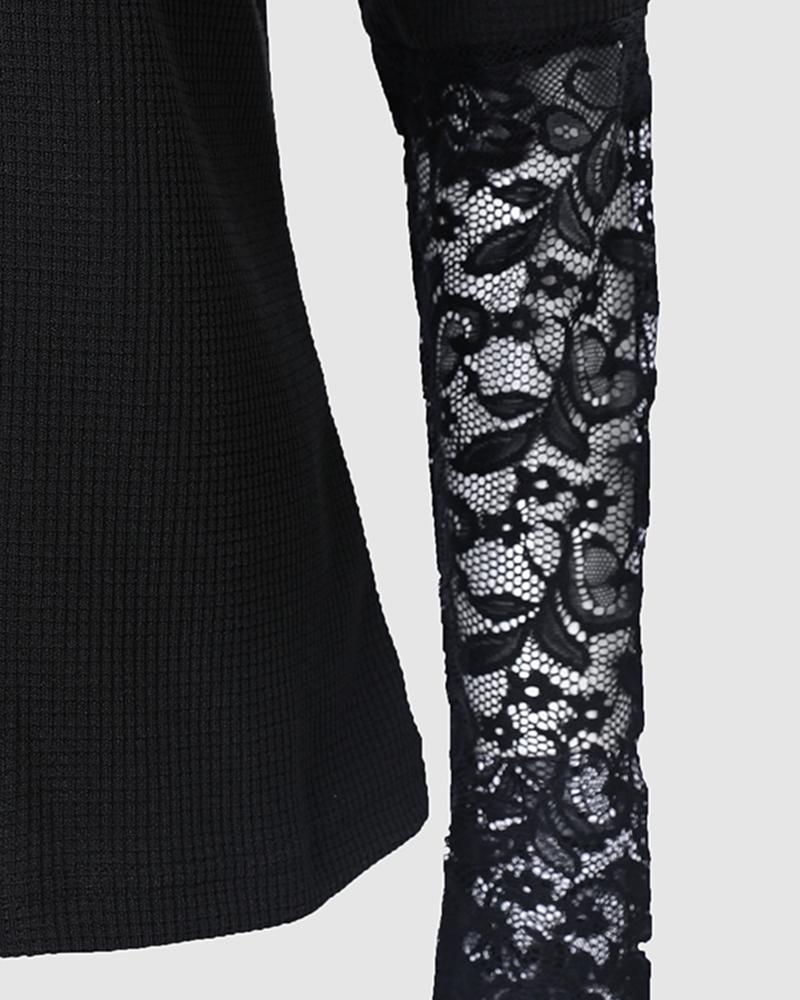 Lace Patch Buttoned Long Sleeve Top