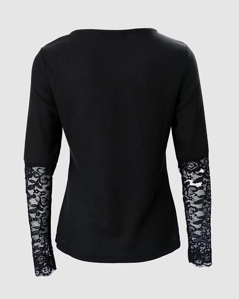 Lace Patch Buttoned Long Sleeve Top