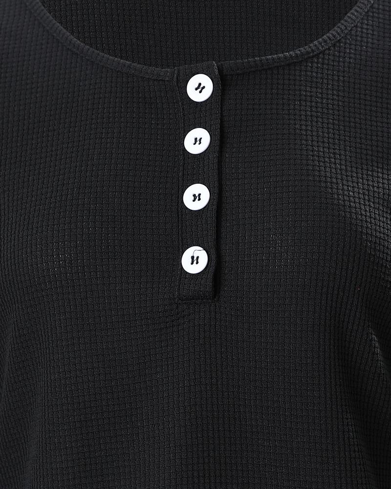 Lace Patch Buttoned Long Sleeve Top