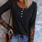 Lace Patch Buttoned Long Sleeve Top
