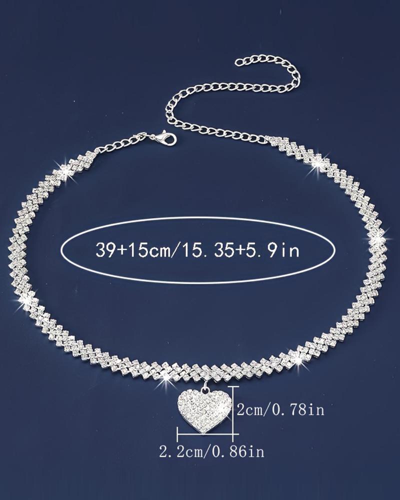 1pc Rhinestone Heart Pendant Necklace Wedding Jewelry