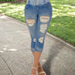 Ripped High Waist Capris Jeans