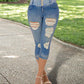 Ripped High Waist Capris Jeans