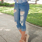 Ripped High Waist Capris Jeans