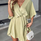 Batwing Sleeve Overlap Flowy Swing Dress