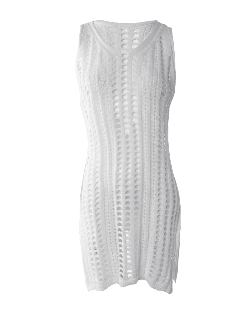 Crochet Side Slit Hollow Out Cover Up Dress