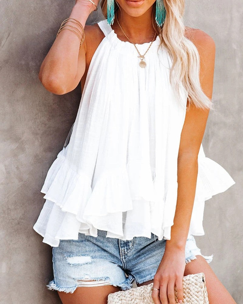 Halter Ruched Ruffles Casual Top