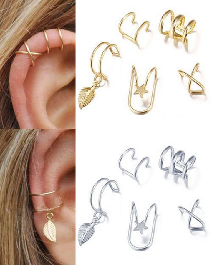 5pcs Minimalist Non Piercing Cartilage Clip Cross Helix Ear Cuffs Set
