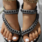 Rhinestone Beaded Toe Ring Summer Wedge Sandals