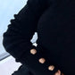 O neck Long Sleeve Buttoned Braided Knit Sweater