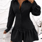 Long Sleeve Buttoned Ruffle Hem Shirt Dress