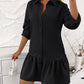 Long Sleeve Buttoned Ruffle Hem Shirt Dress