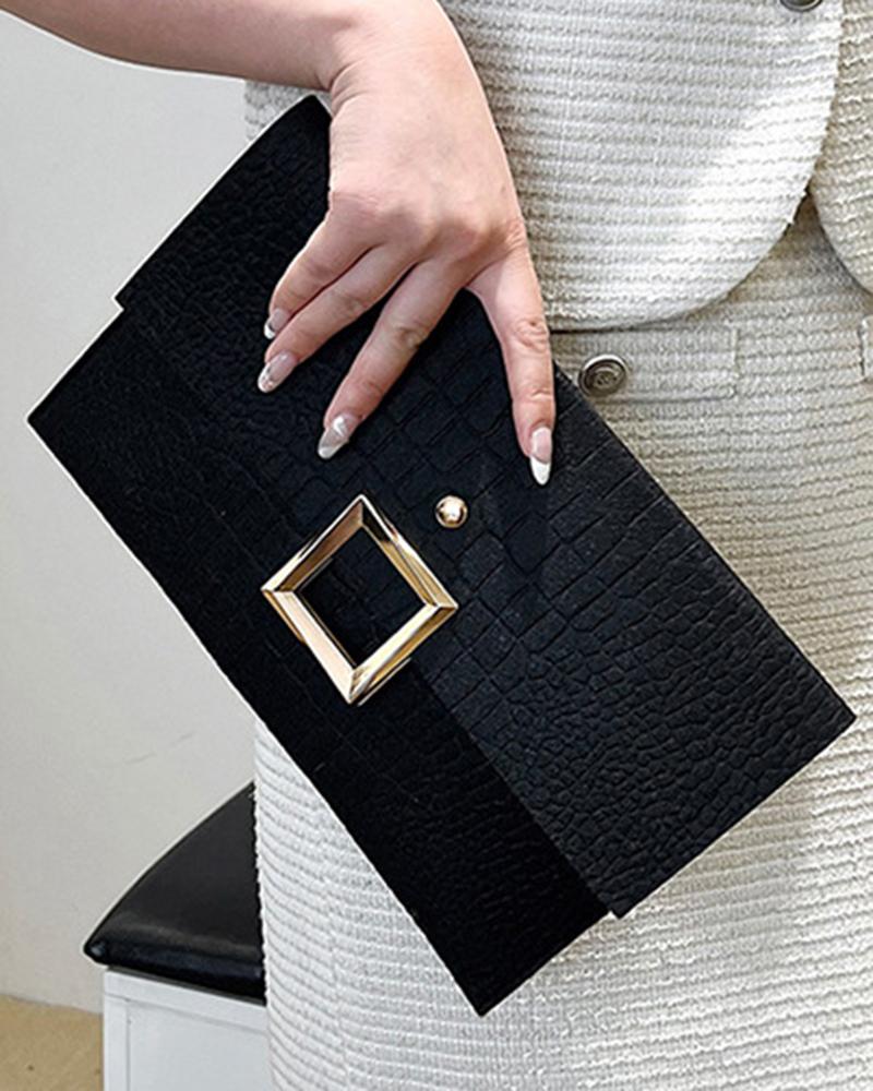 Crocodile Square Magnet Flap Clutch Bag