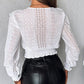 Frill Hem Eyelet Embroidery Shirred Top