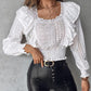Frill Hem Eyelet Embroidery Shirred Top