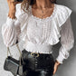 Frill Hem Eyelet Embroidery Shirred Top