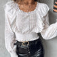 Frill Hem Eyelet Embroidery Shirred Top